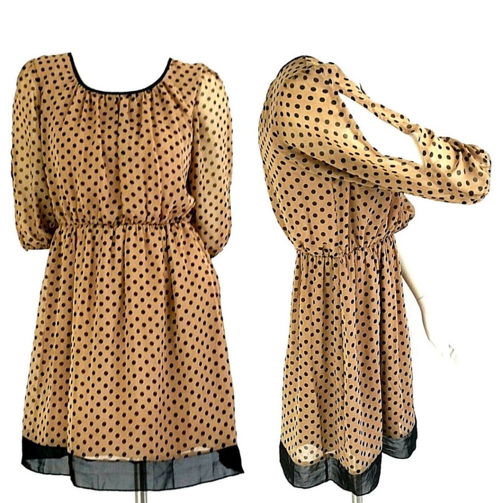 EnFocus Studio Tan Polka Dot Chiffon Blouson Dress